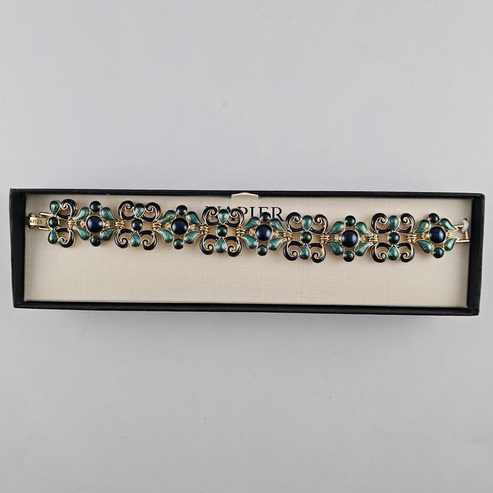 NWOT Vintage Napier Bracelet Gold-Plated Enameled Blue Green Jewelry